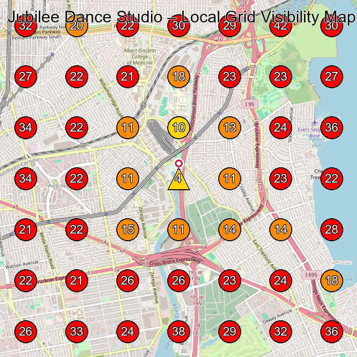 Jubilee Dance Studio GeoGrid visibility map for Dance School in Bronx
